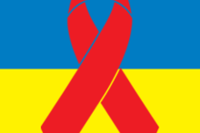 Ukrainische Flagge mit Roter Schleife